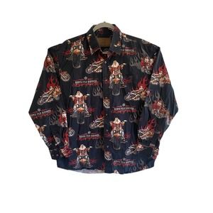 Clearwater Shirt Adult Medium Black‎ Christmas Santa Motorcycle Button Down